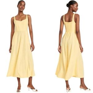 Old Navy Butter Yellow Linen Blend Midi Sweetheart Dress 2X